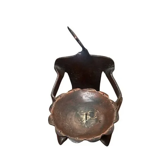 Brutalist Cast Iron Metal Person Sculpted Shaped Candle Holder Display Vtg
